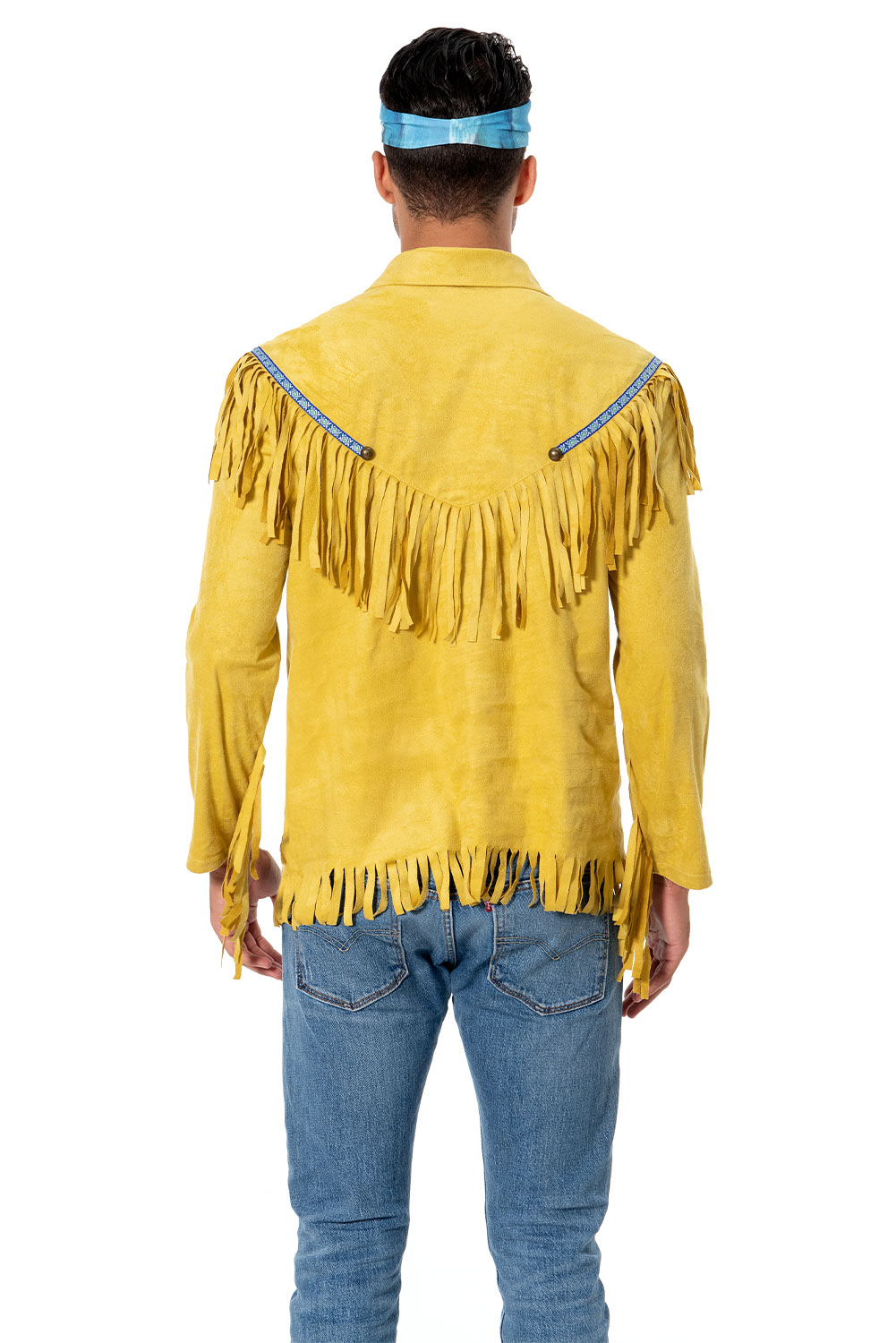 70S Retro Vintage Hippie Men Yellow Fringed Shirt Costume Halloween Carnival Suit