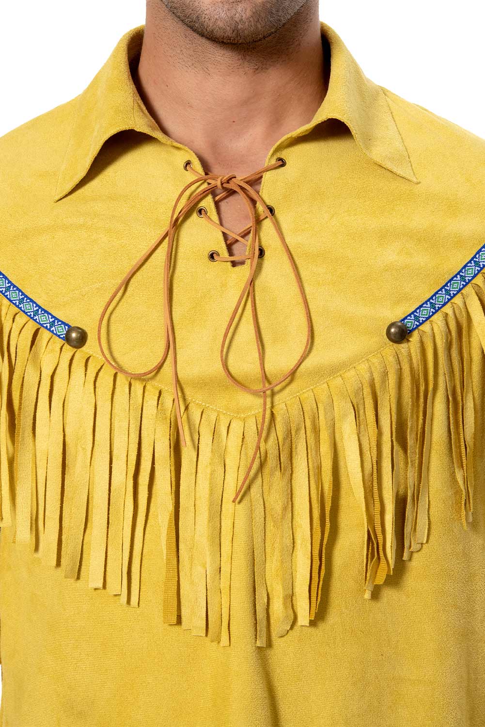70S Retro Vintage Hippie Men Yellow Fringed Shirt Costume Halloween Carnival Suit