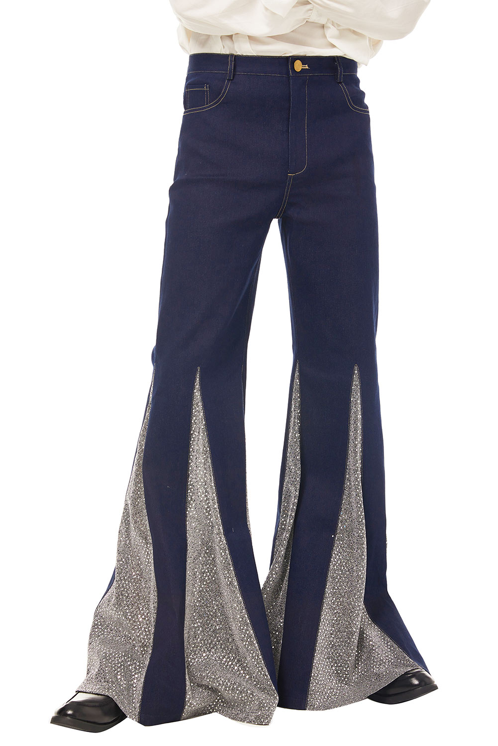 70S Retro Vintage Disco Men Paneled Trousers Flared Jeans Halloween Carnival Suit