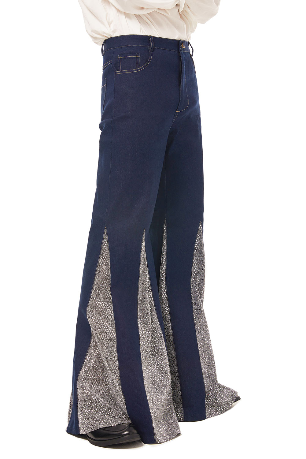 70S Retro Vintage Disco Men Paneled Trousers Flared Jeans Halloween Carnival Suit