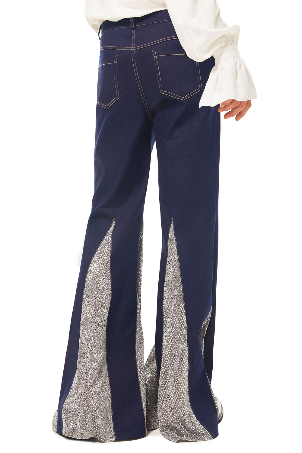 70S Retro Vintage Disco Men Paneled Trousers Flared Jeans Halloween Carnival Suit