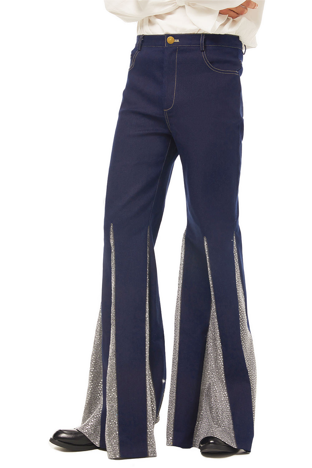 70S Retro Vintage Disco Men Paneled Trousers Flared Jeans Halloween Carnival Suit