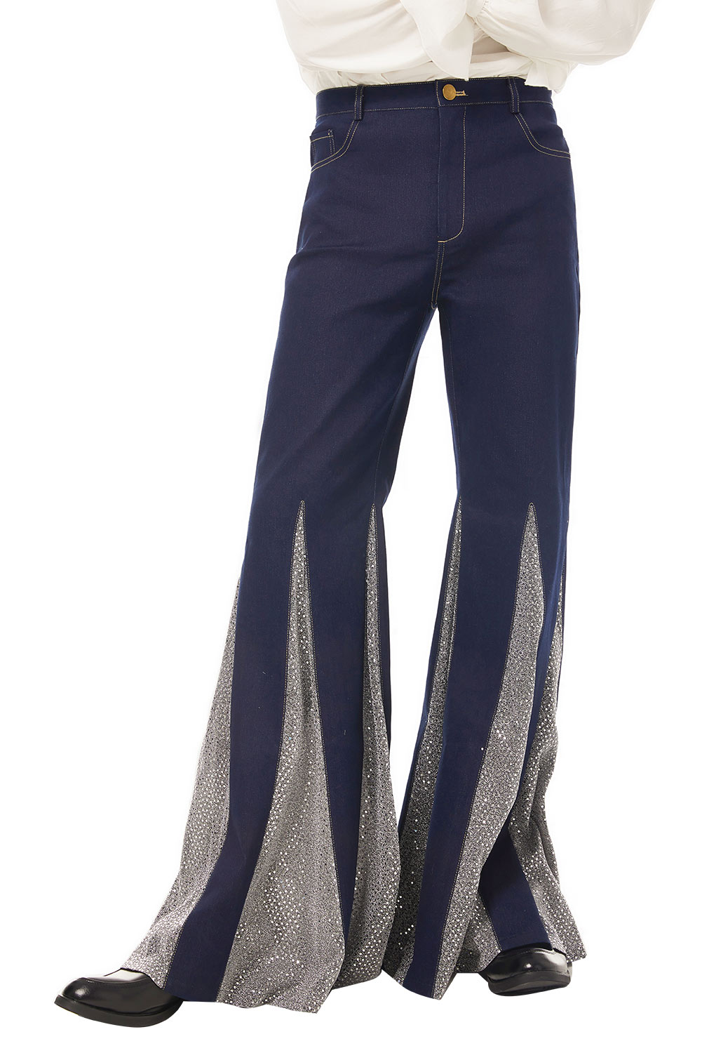 70S Retro Vintage Disco Men Paneled Trousers Flared Jeans Halloween Carnival Suit