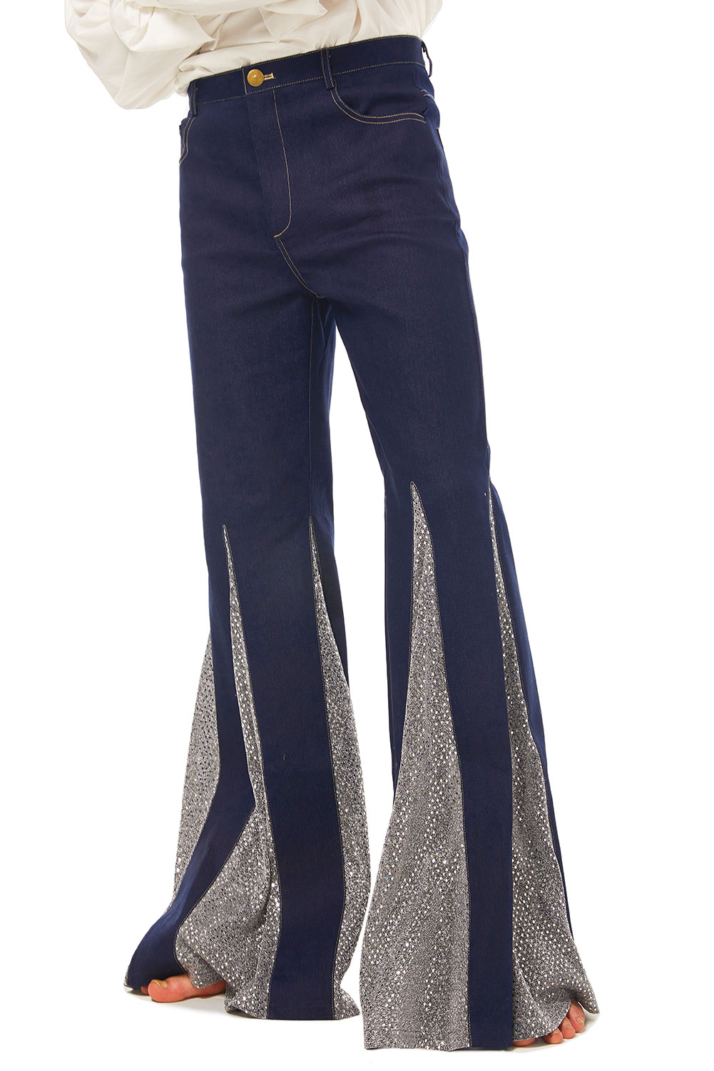 70S Retro Vintage Disco Men Paneled Trousers Flared Jeans Halloween Carnival Suit