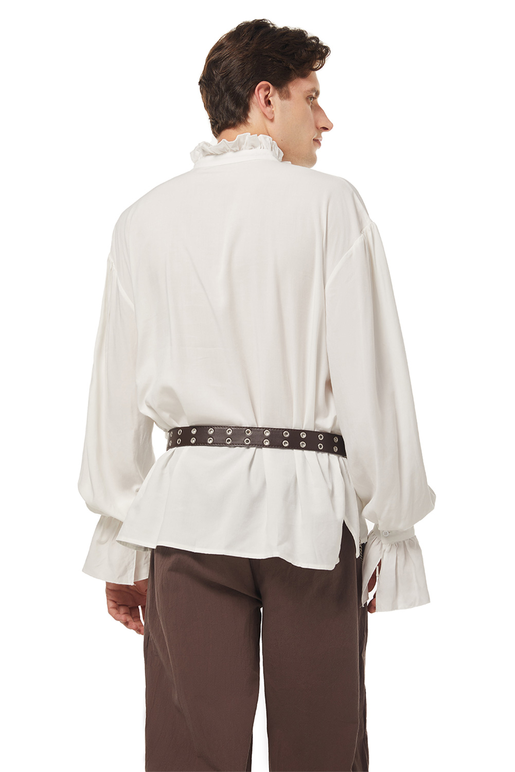 Retro Vintage Men Pirate Lace Up Shirt White Outfit Halloween Carnival Suit