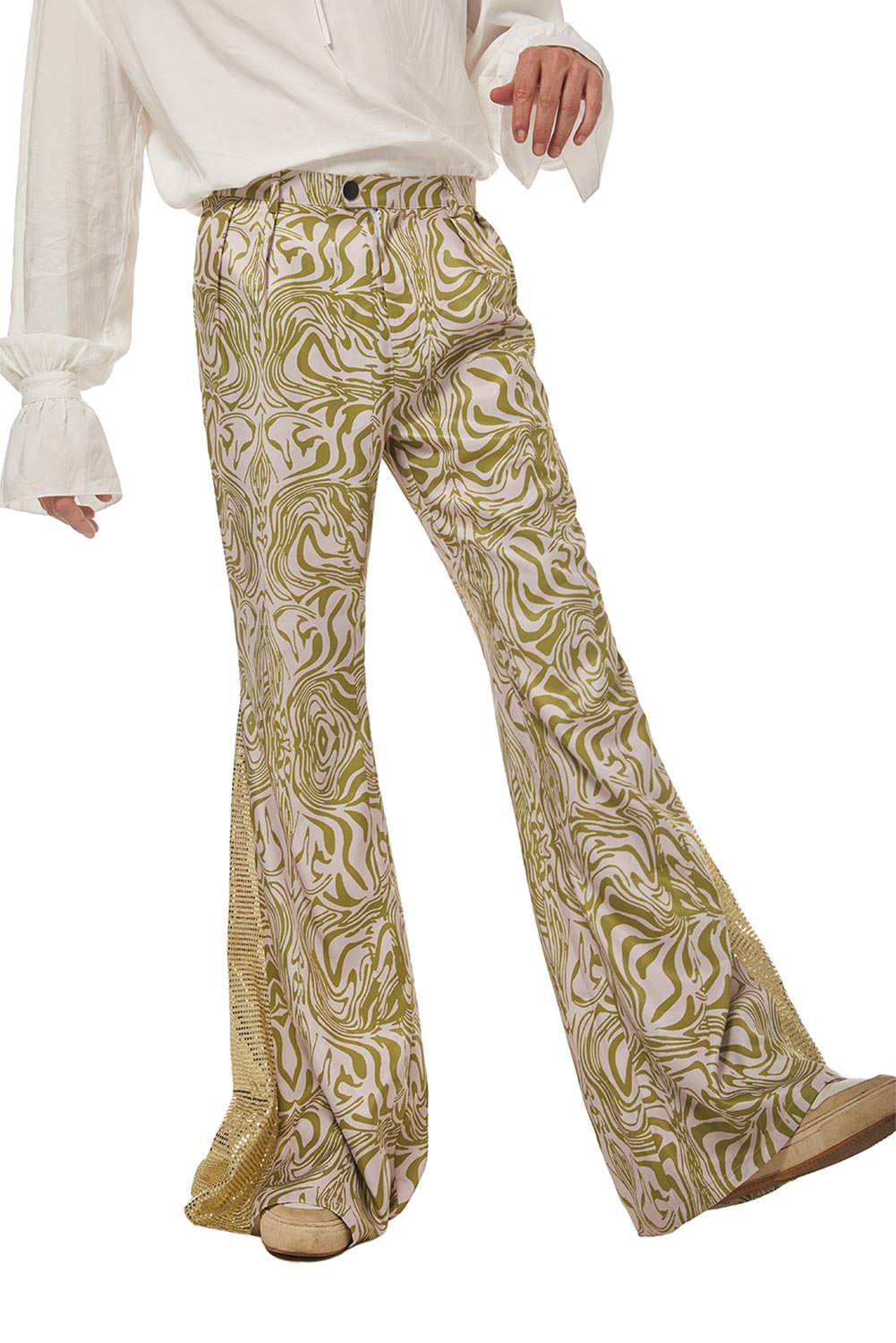 70S Retro Vintage Disco Men Print Trousers Flared Jeans Costume Halloween Carnival Suit