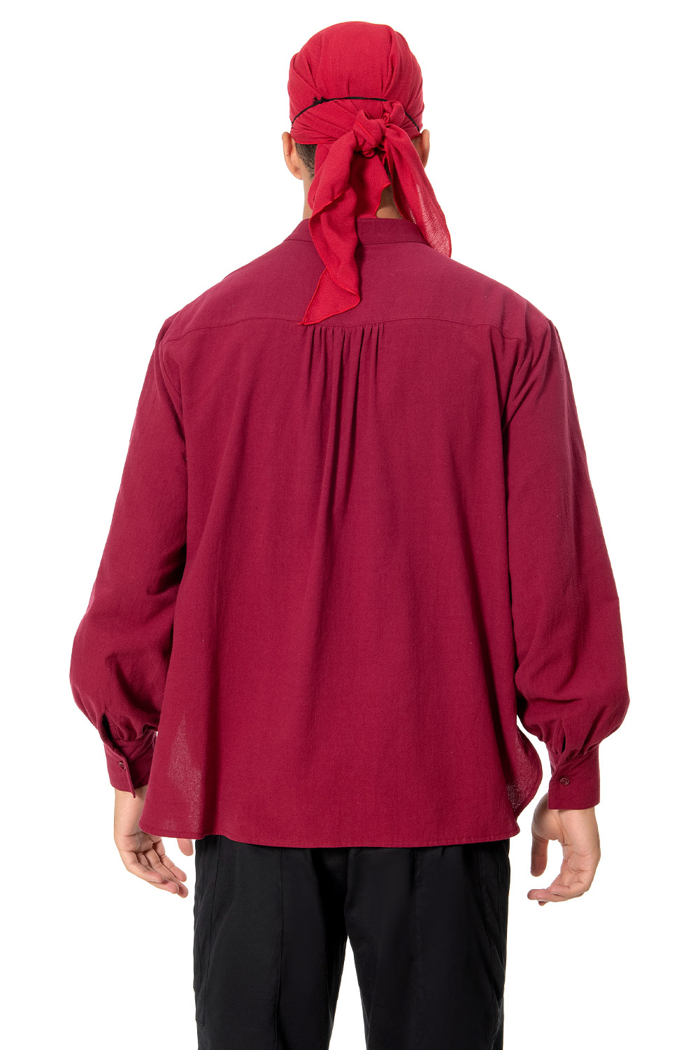 Retro Vintage Men Pirate Lace Up Red Long Sleeve Shirt Halloween Carnival Suit