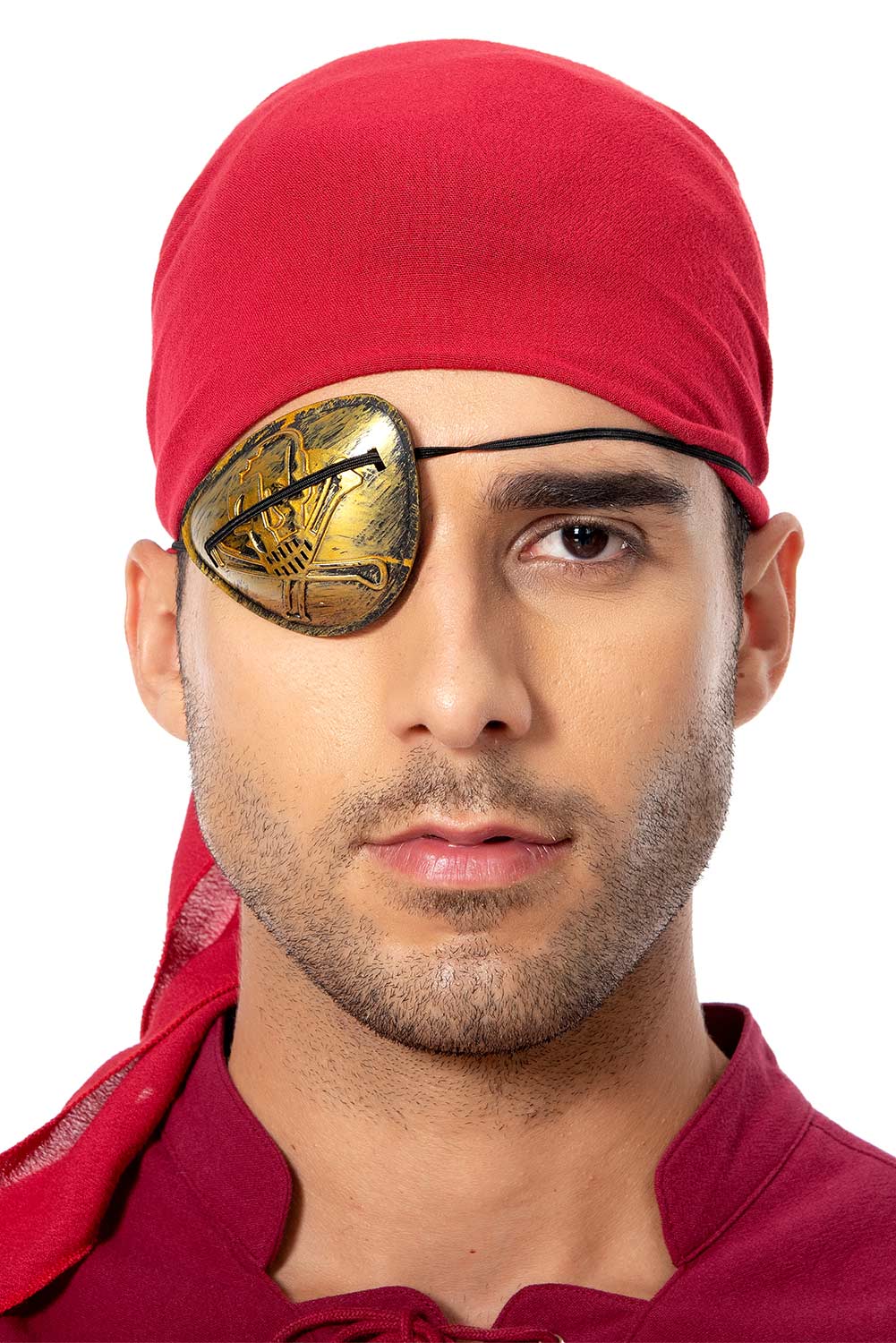 Retro Vintage Men Pirate Lace Up Red Long Sleeve Shirt Halloween Carnival Suit