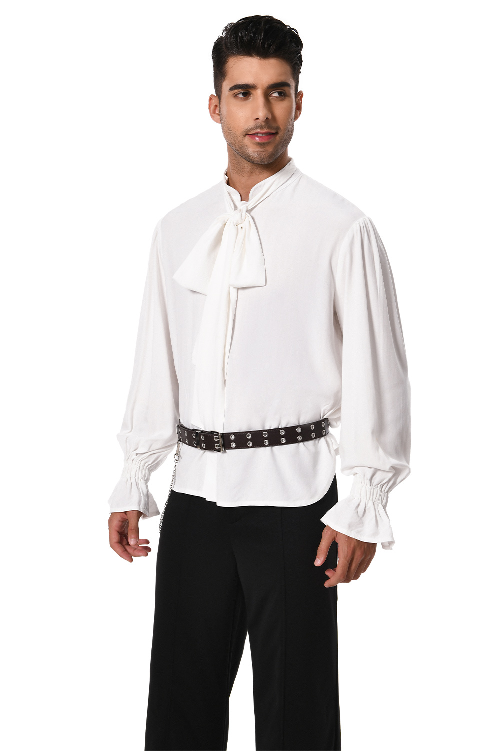 Retro Vintage Men Pirate Bow Shirt White Halloween Carnival Suit