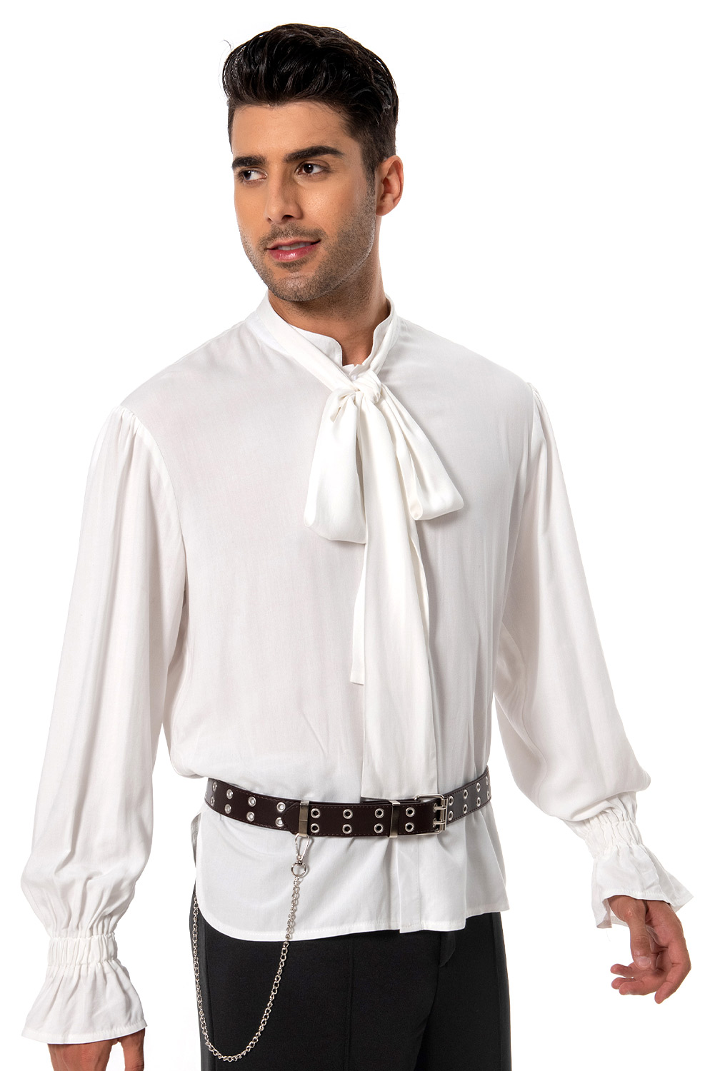 Retro Vintage Men Pirate Bow Shirt White Halloween Carnival Suit