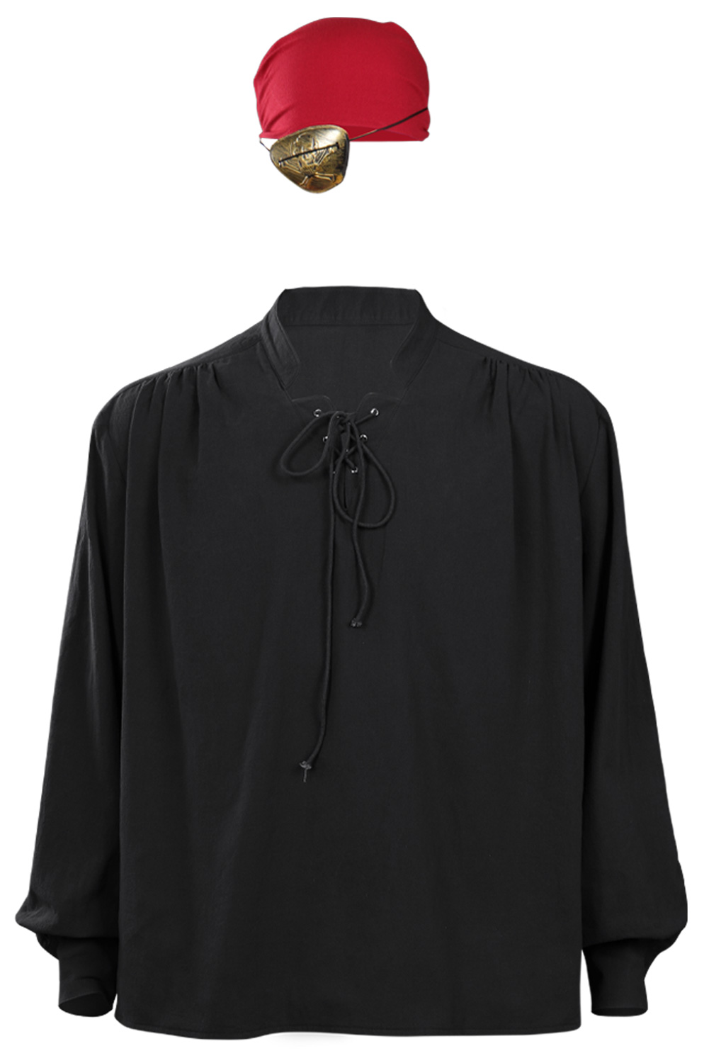 Retro Vintage Men Pirate Lace Up Long Sleeve Shirt Black Outfit  Halloween Carnival Suit