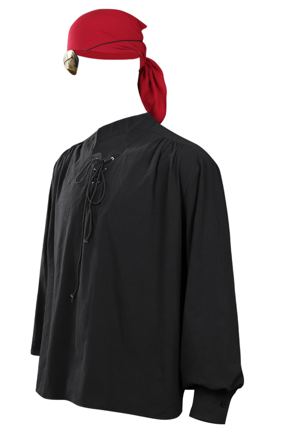 Retro Vintage Men Pirate Lace Up Long Sleeve Shirt Black Outfit  Halloween Carnival Suit