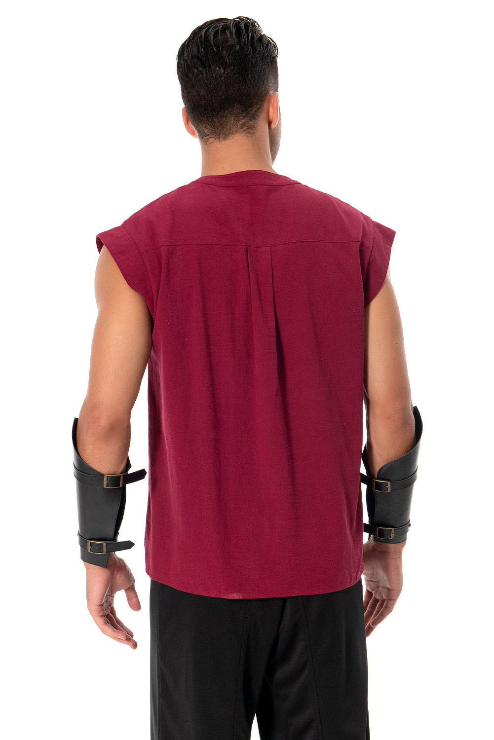 Retro Vintage Men Red Sleeveless Shirt Wrist Outfit Halloween Carnival Suit