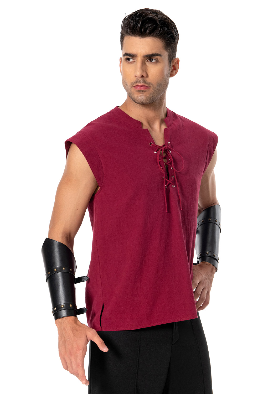 Retro Vintage Men Red Sleeveless Shirt Wrist Outfit Halloween Carnival Suit