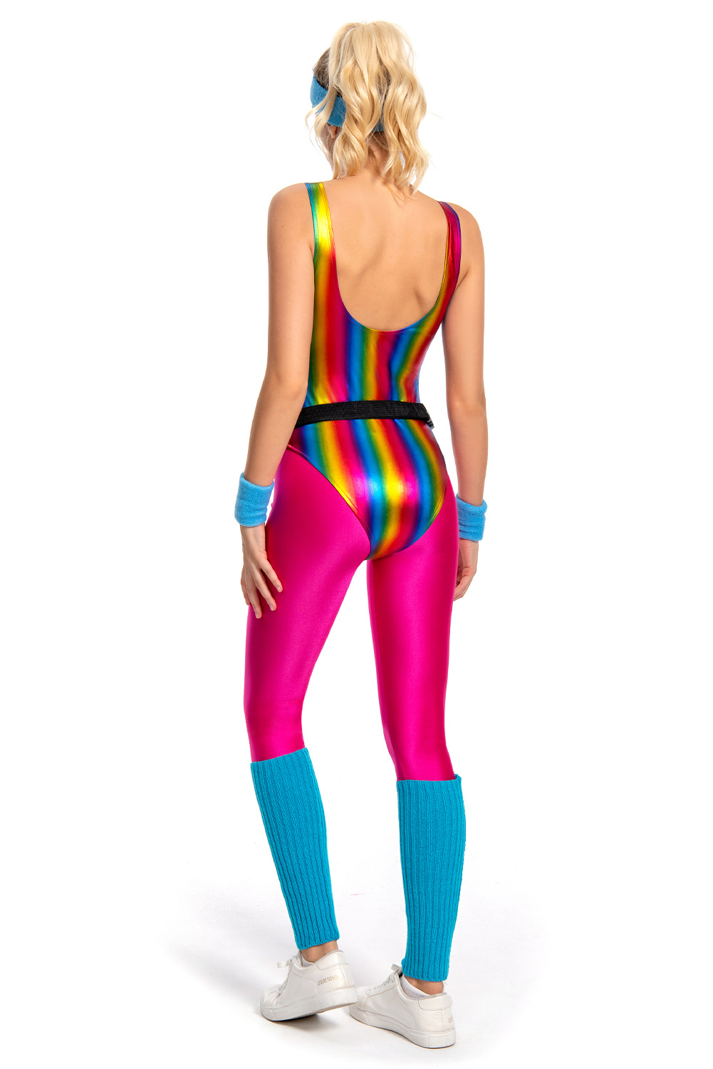 80S Retro Vintage Women Colorful Shiny Surface Gym Outfits Halloween Carnival Suit