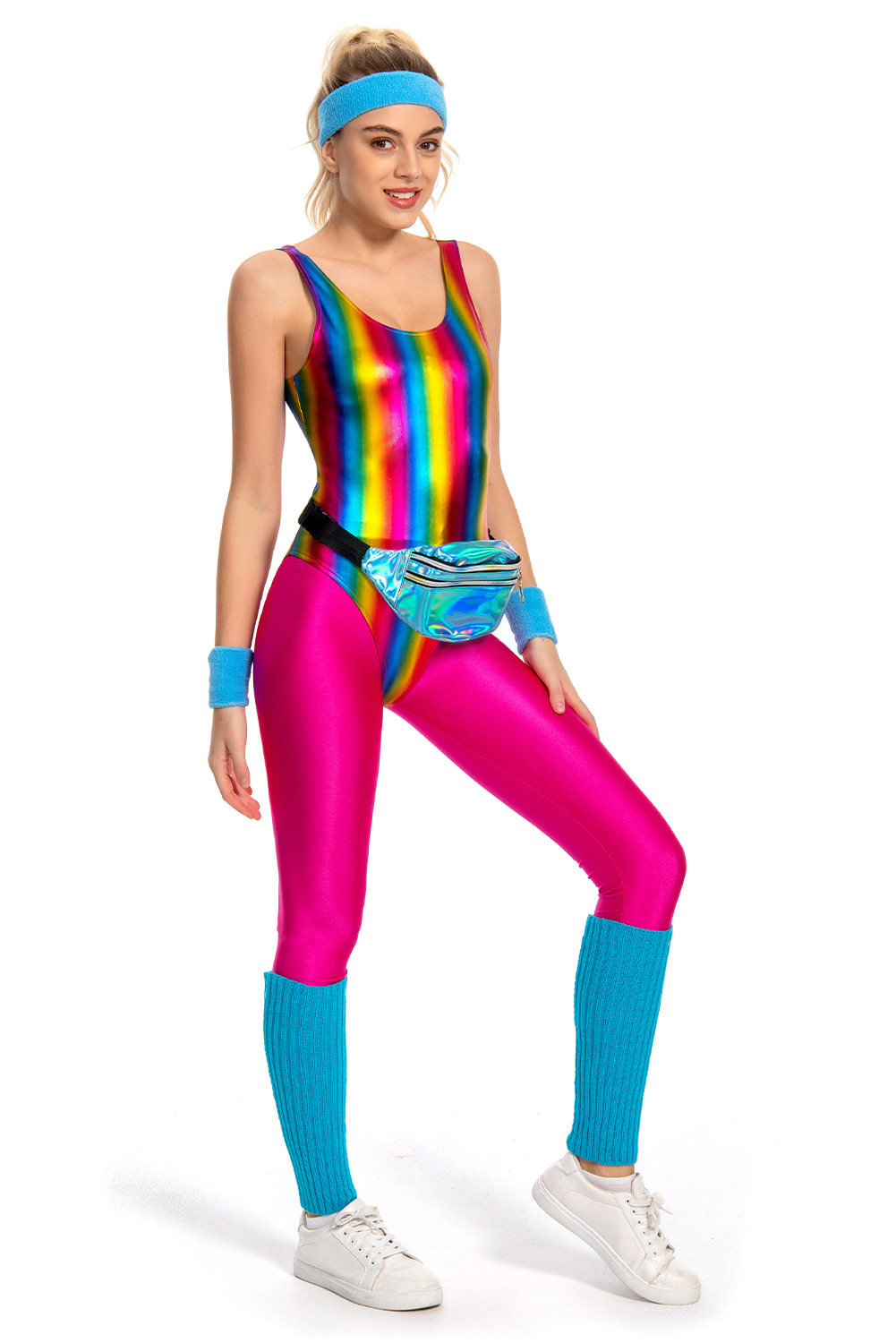 80S Retro Vintage Women Colorful Shiny Surface Gym Outfits Halloween Carnival Suit