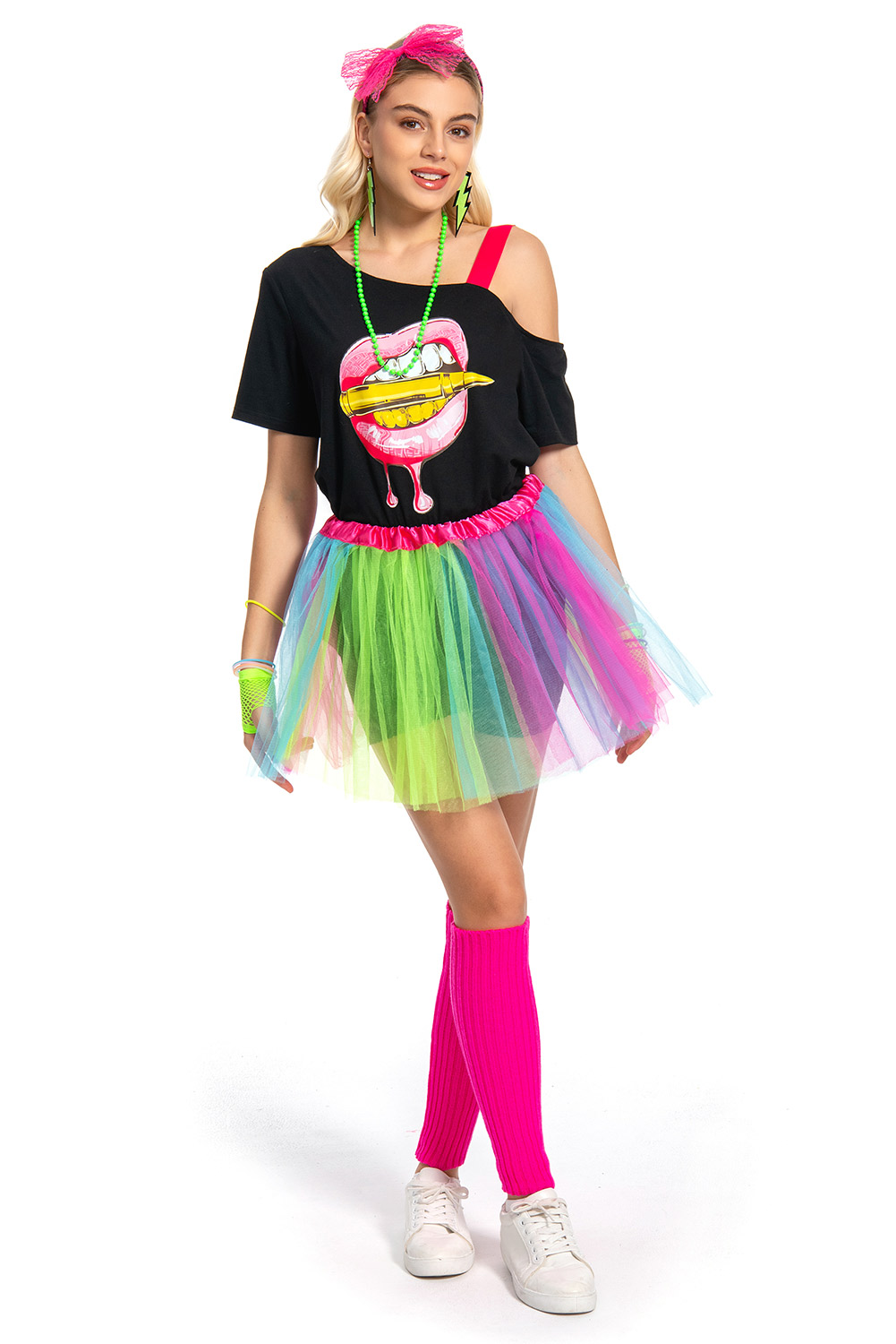 80S Retro Vintage Party Rainbow Outfits For Women Halloween Carnival Suit