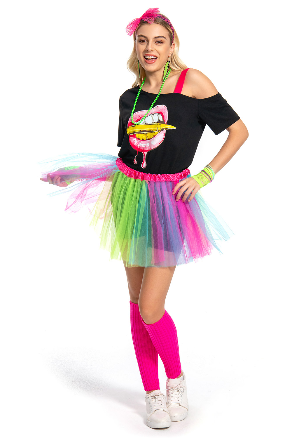 80S Retro Vintage Party Rainbow Outfits For Women Halloween Carnival Suit