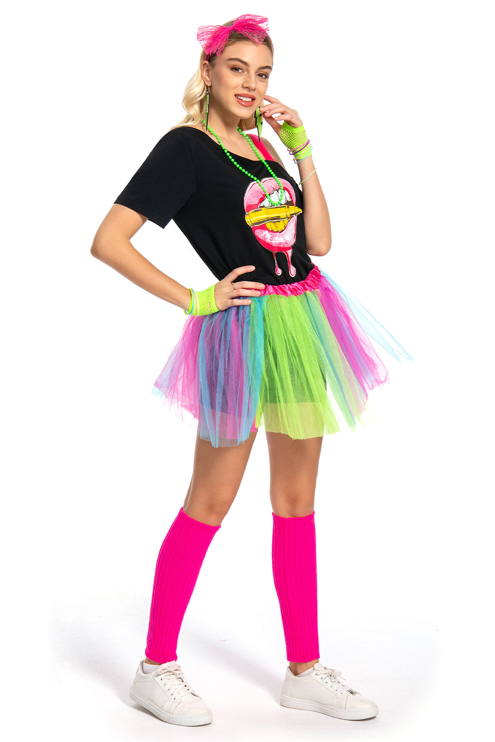 80S Retro Vintage Party Rainbow Outfits For Women Halloween Carnival Suit