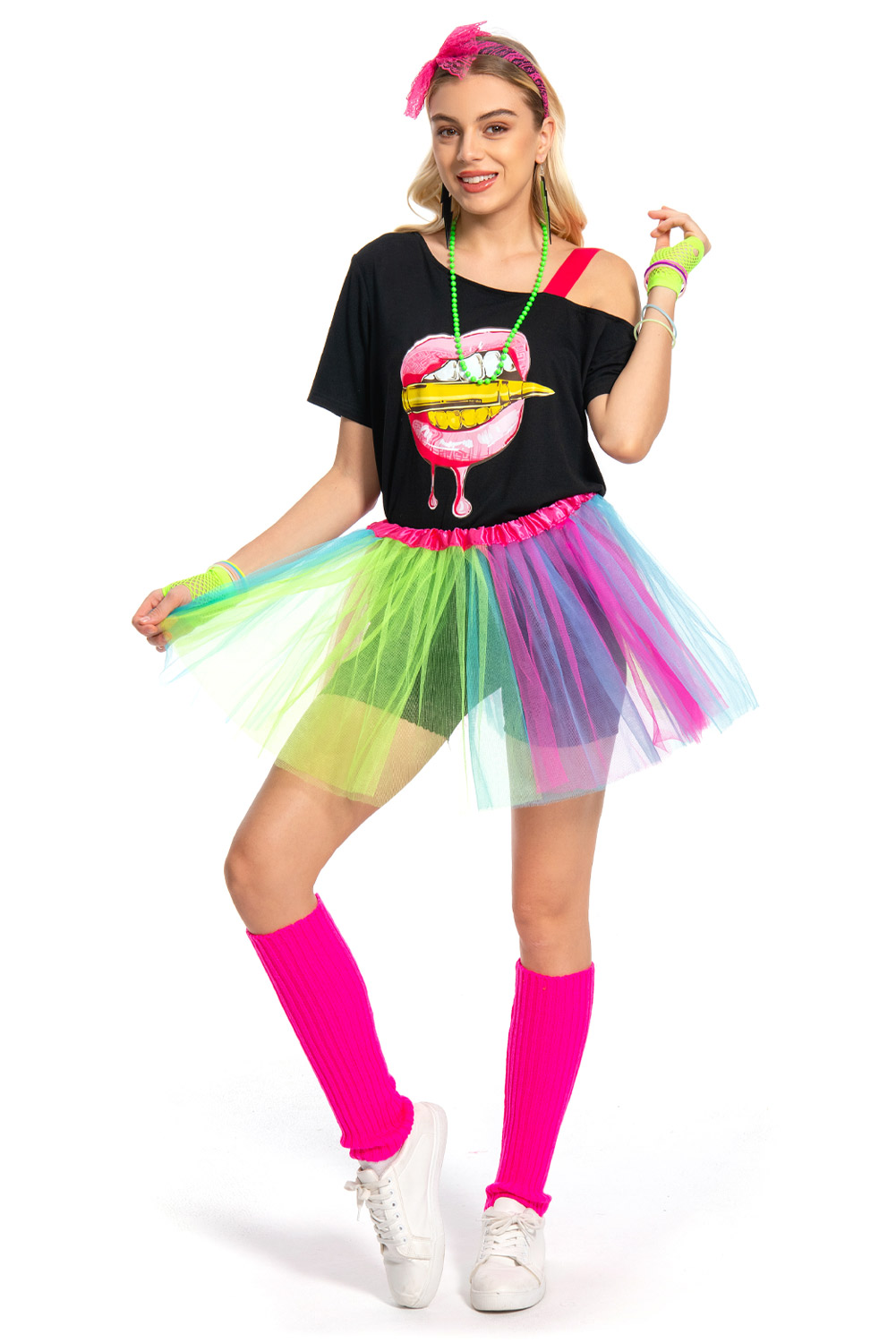 80S Retro Vintage Party Rainbow Outfits For Women Halloween Carnival Suit