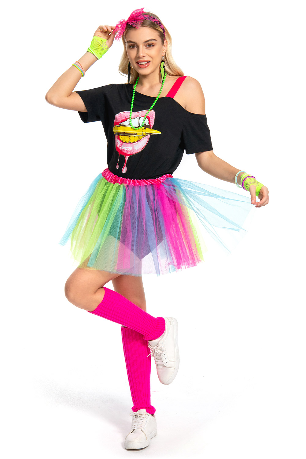 80S Retro Vintage Party Rainbow Outfits For Women Halloween Carnival Suit