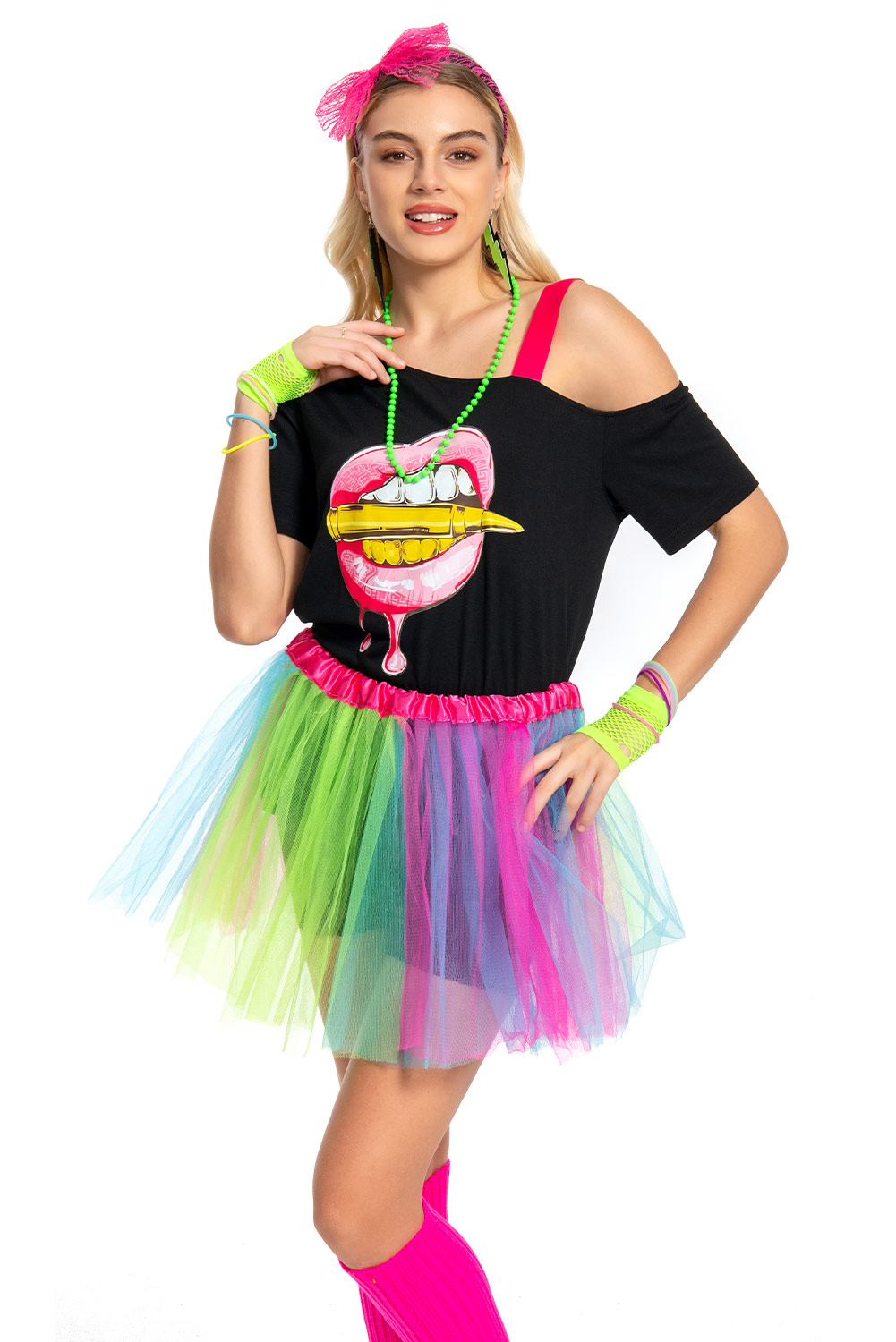 80S Retro Vintage Party Rainbow Outfits For Women Halloween Carnival Suit