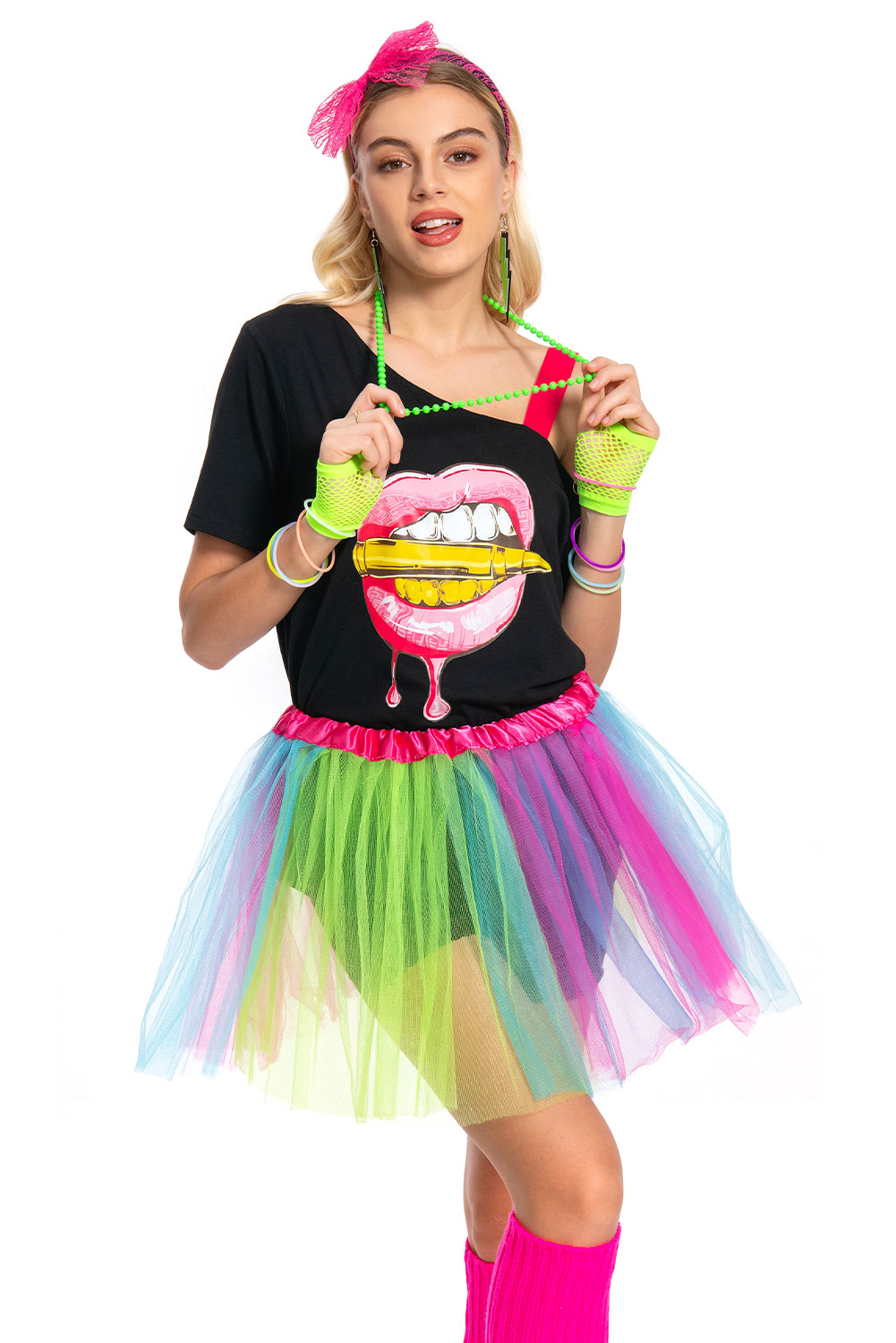 80S Retro Vintage Party Rainbow Outfits For Women Halloween Carnival Suit