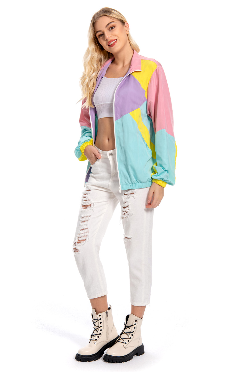 80S Color Block Vintage Outer Jacket For Women Halloween Carnival Suit