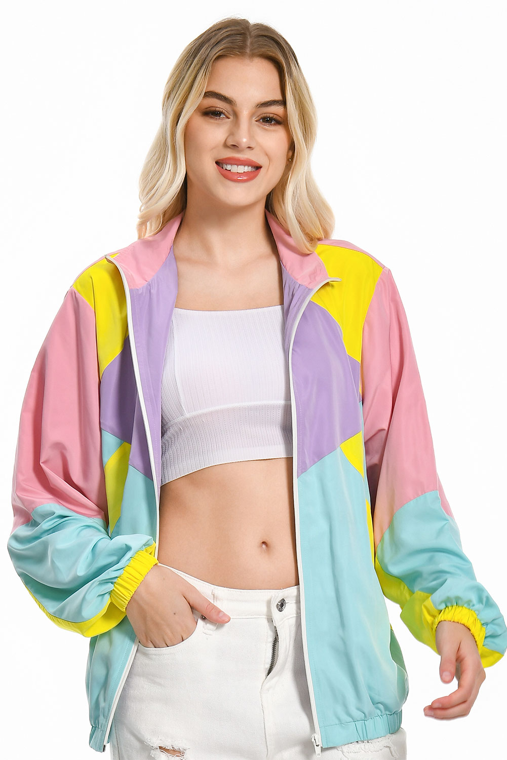 80S Color Block Vintage Outer Jacket For Women Halloween Carnival Suit
