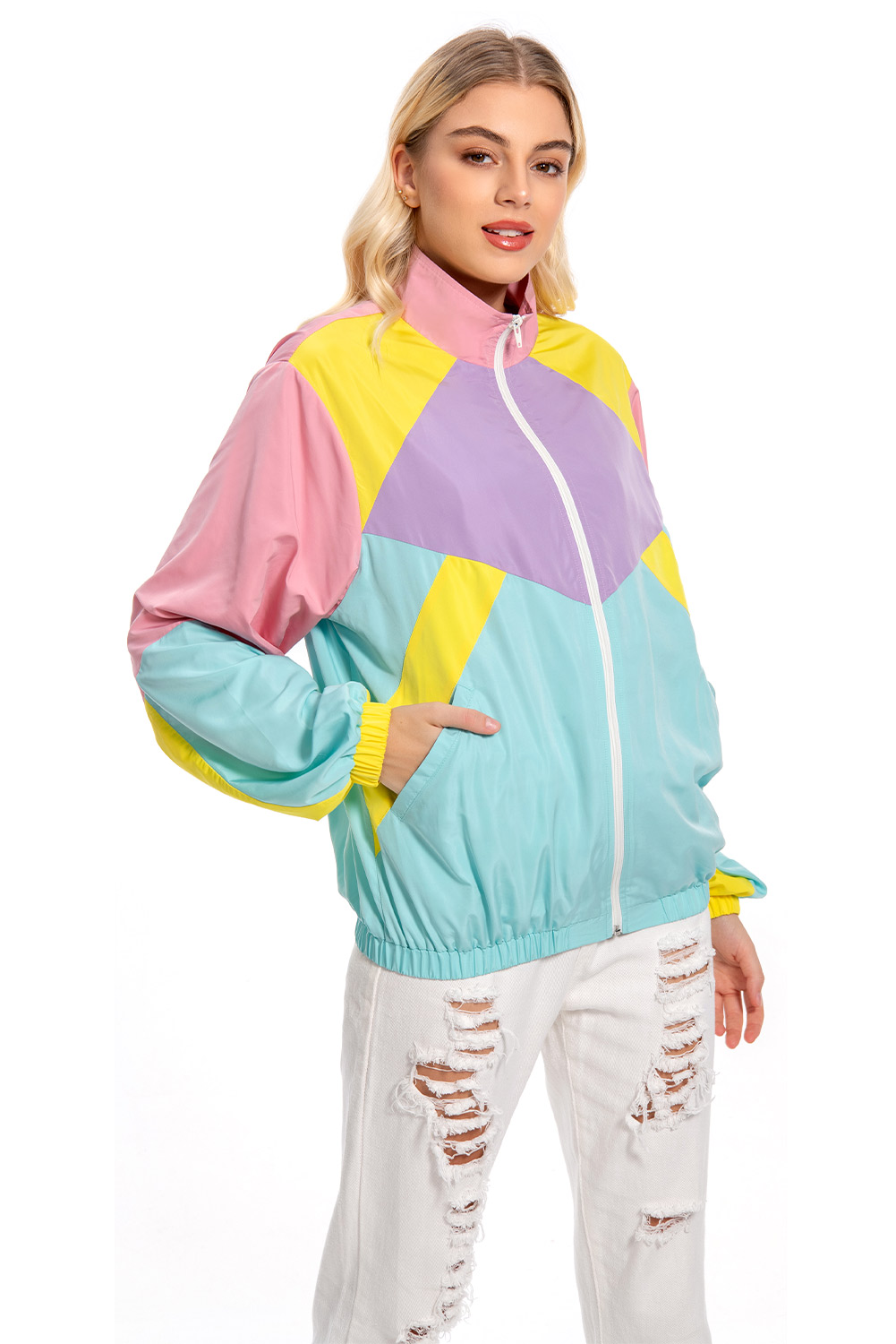 80S Color Block Vintage Outer Jacket For Women Halloween Carnival Suit