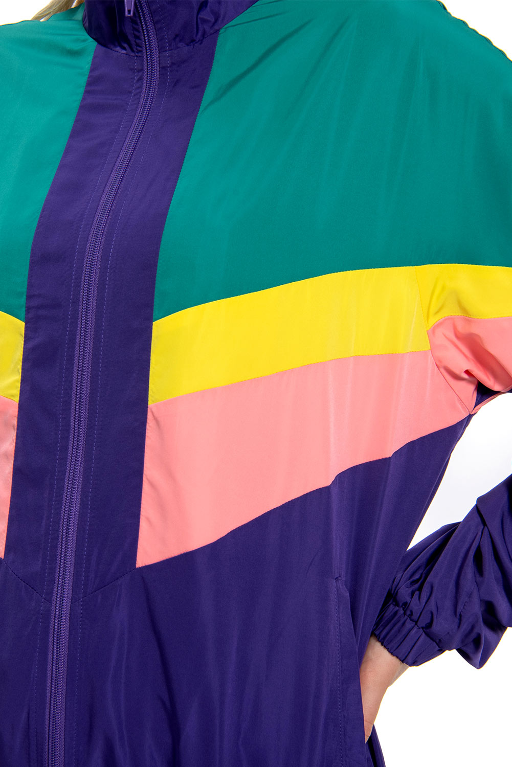 80S Retro Vintage Hip-Hop Colorblock Outer Jacket Halloween Carnival Suit