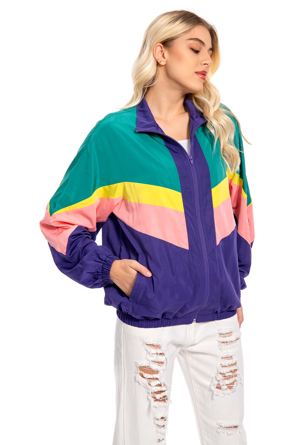 80S Retro Vintage Hip-Hop Colorblock Outer Jacket Halloween Carnival Suit