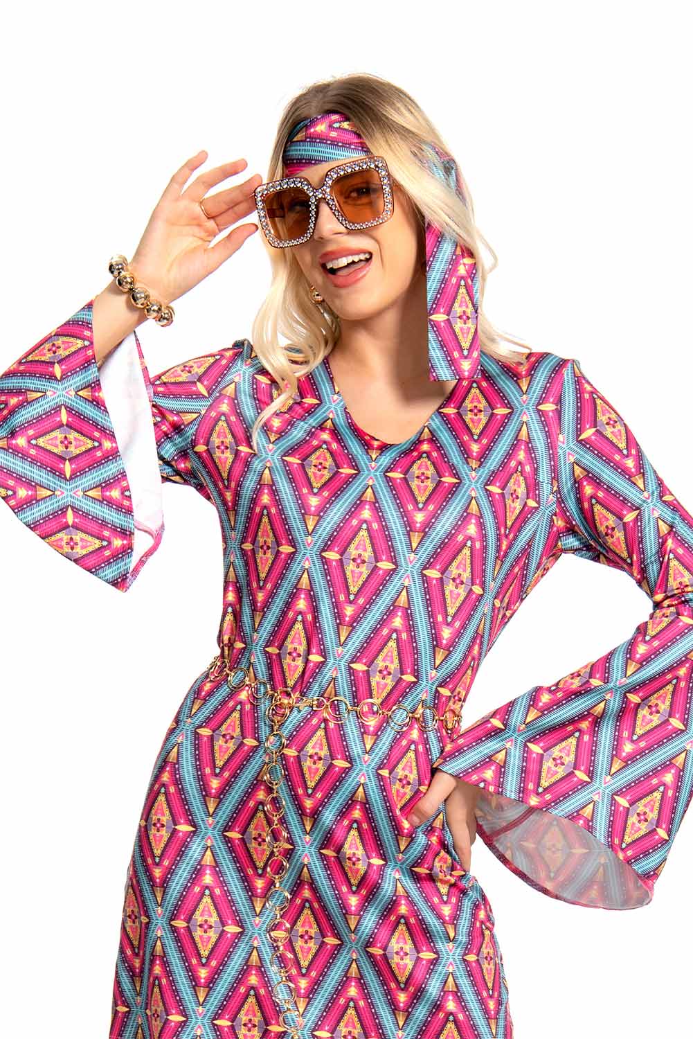 Retro Vintage Women Party Prismatic Print Dress Halloween Carnival Suit