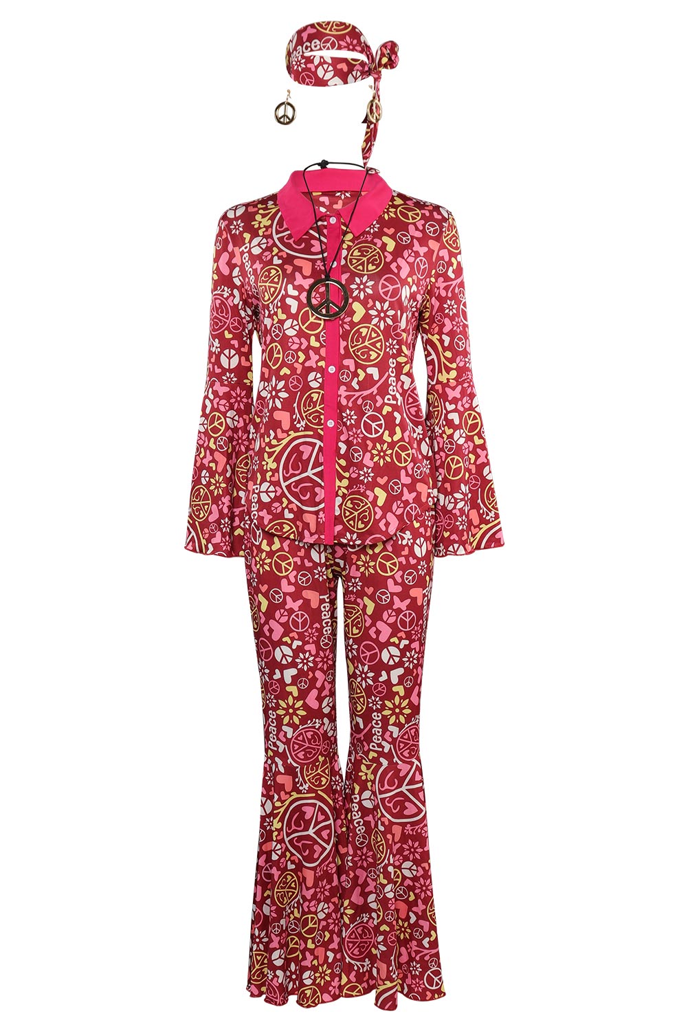 70S Retro Vintage Hippie Women Print Outfits Halloween Carnival Suit