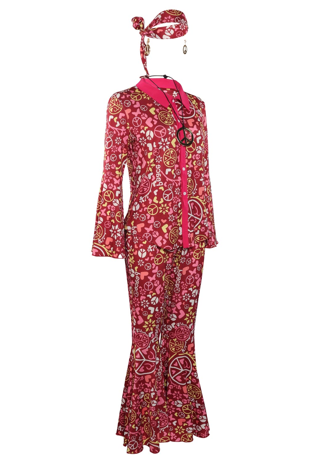 70S Retro Vintage Hippie Women Print Outfits Halloween Carnival Suit