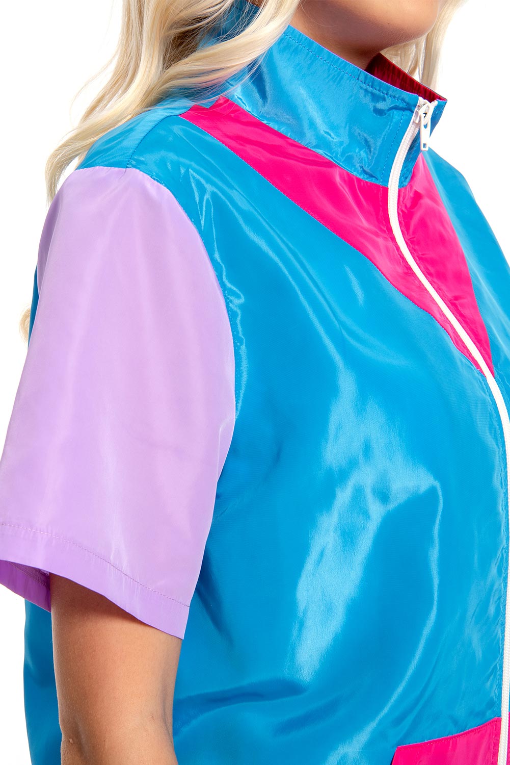 80S Retro Vintage Hip-Hop Women Color-Block Sports Short-Sleeved Outfits Halloween Carnival Suit