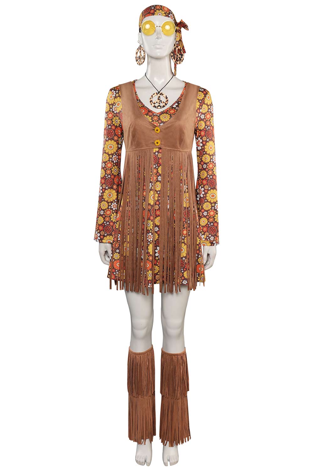 70S Retro Vintage Hippie Women Dress Halloween Carnival Suit