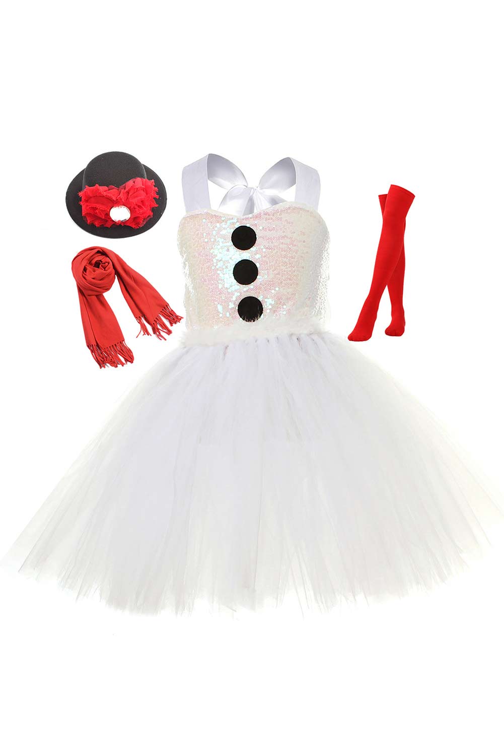 Girls Christmas Snowman Mesh Skirt Tutu Skirt Cosplay Costume Halloween Carnival Suit