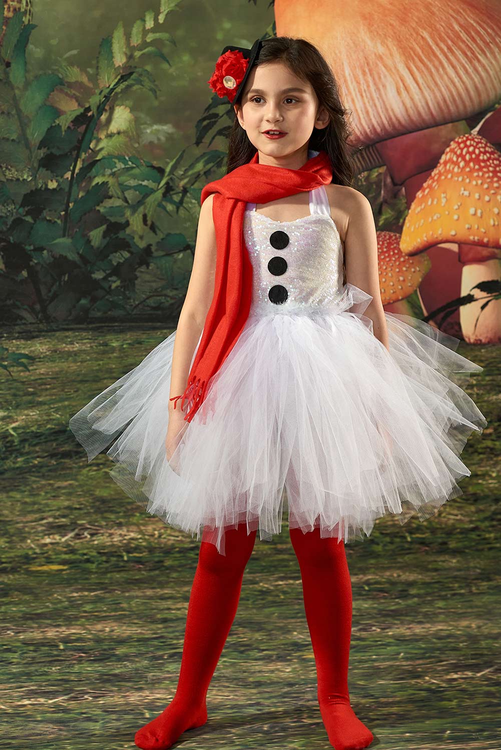 Girls Christmas Snowman Mesh Skirt Tutu Skirt Cosplay Costume Halloween Carnival Suit