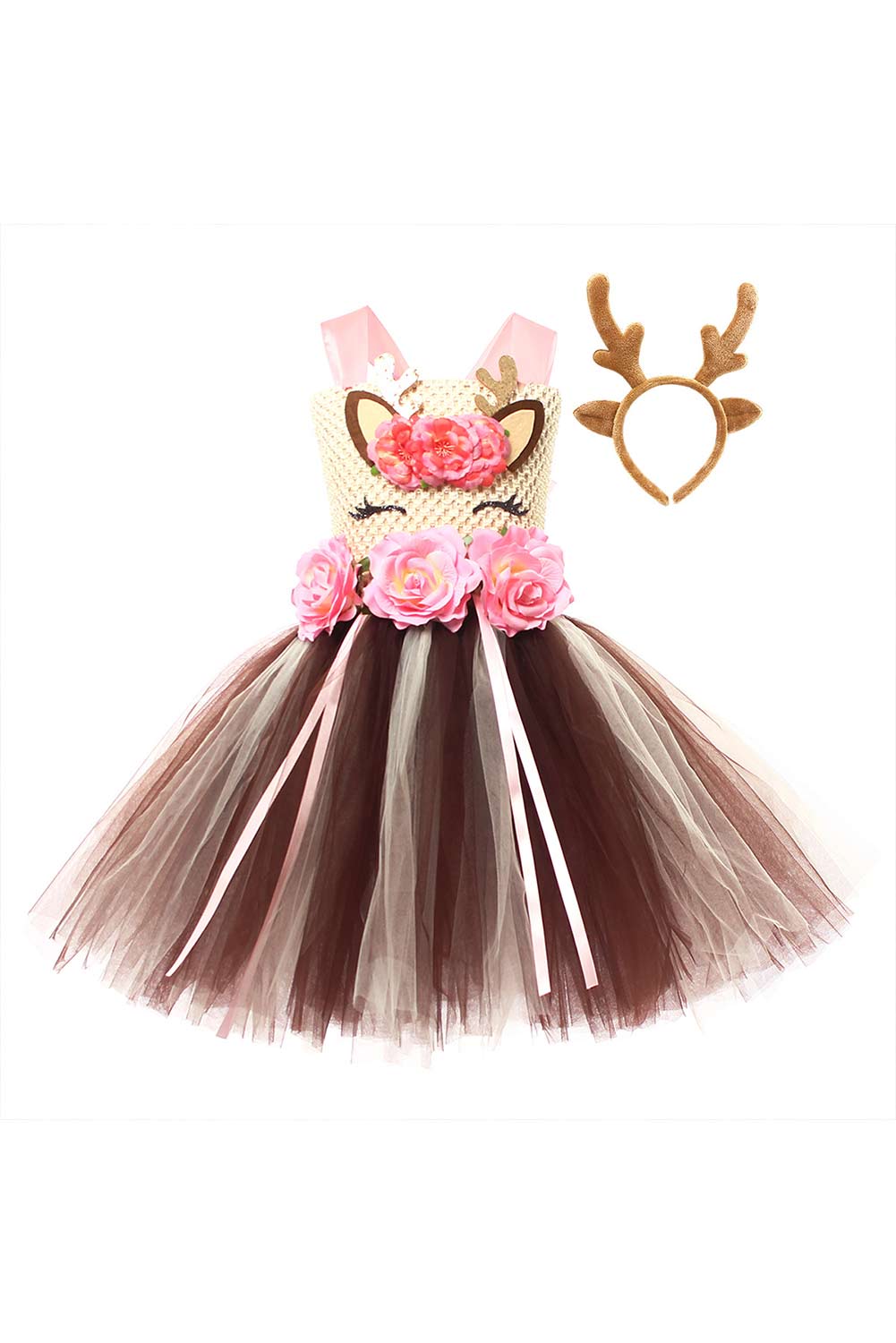 Girls Christmas Elk Mesh Skirt Tutu Skirt Cosplay Costume Halloween Carnival Suit