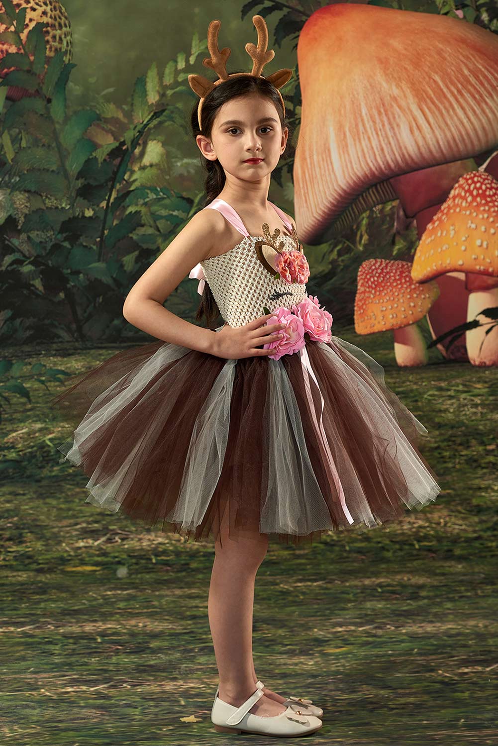 Girls Christmas Elk Mesh Skirt Tutu Skirt Cosplay Costume Halloween Carnival Suit