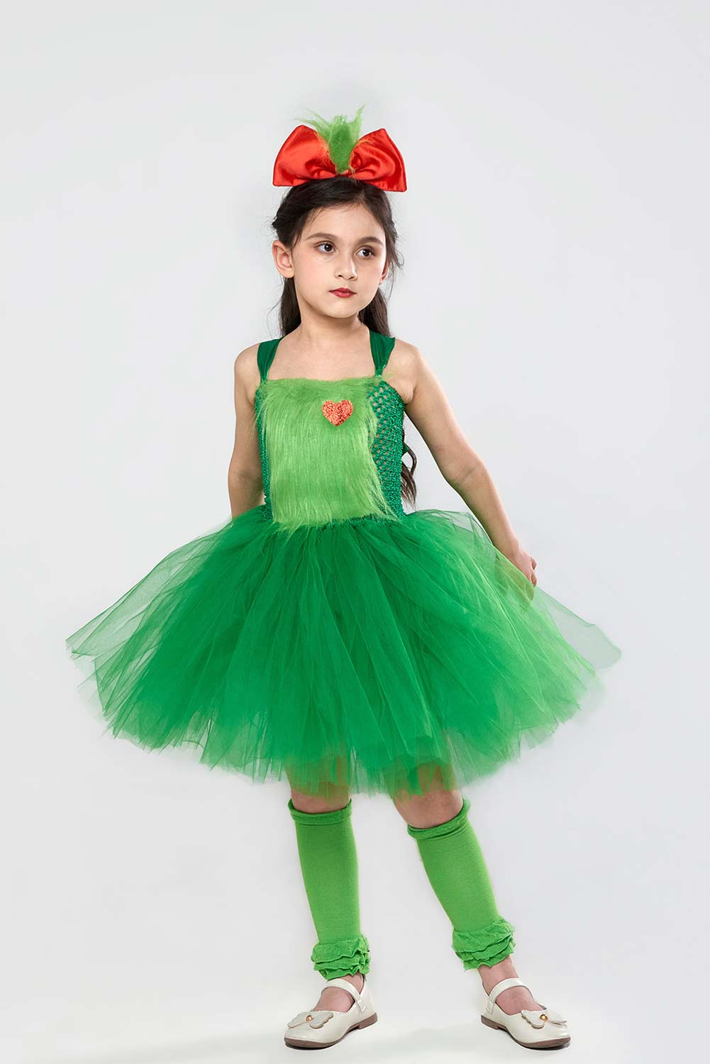 Girls Christmas Green Hairy Monster Tutu Skirt Mesh Skirt Cosplay Costume Halloween Carnival Suit