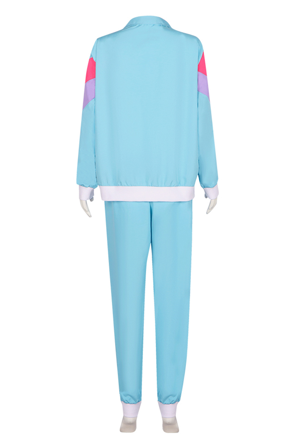 80S Retro Vintage Hip-Hop Disco Stripe Splicing Blue Sportwear Outfits Halloween Carnival Suit