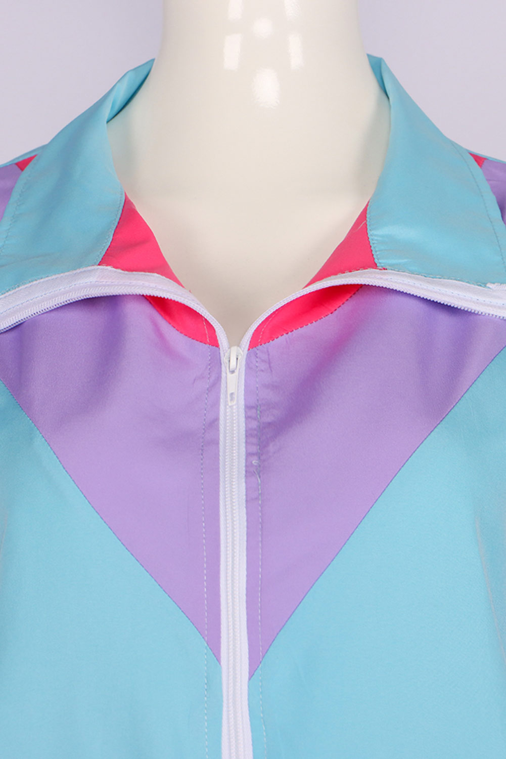 80S Retro Vintage Hip-Hop Disco Stripe Splicing Blue Sportwear Outfits Halloween Carnival Suit