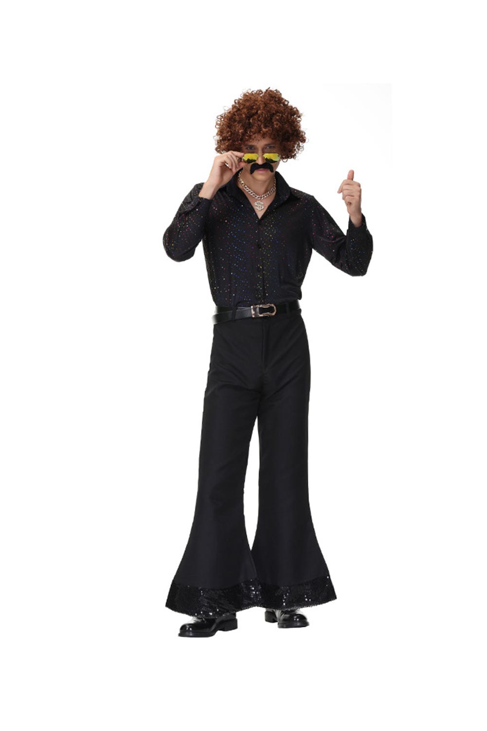 70S Retro Vintage Hippie Disco Sequins Men Outfits Halloween Carnival Suit