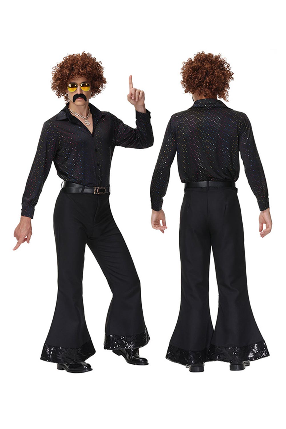 70S Retro Vintage Hippie Disco Sequins Men Outfits Halloween Carnival Suit
