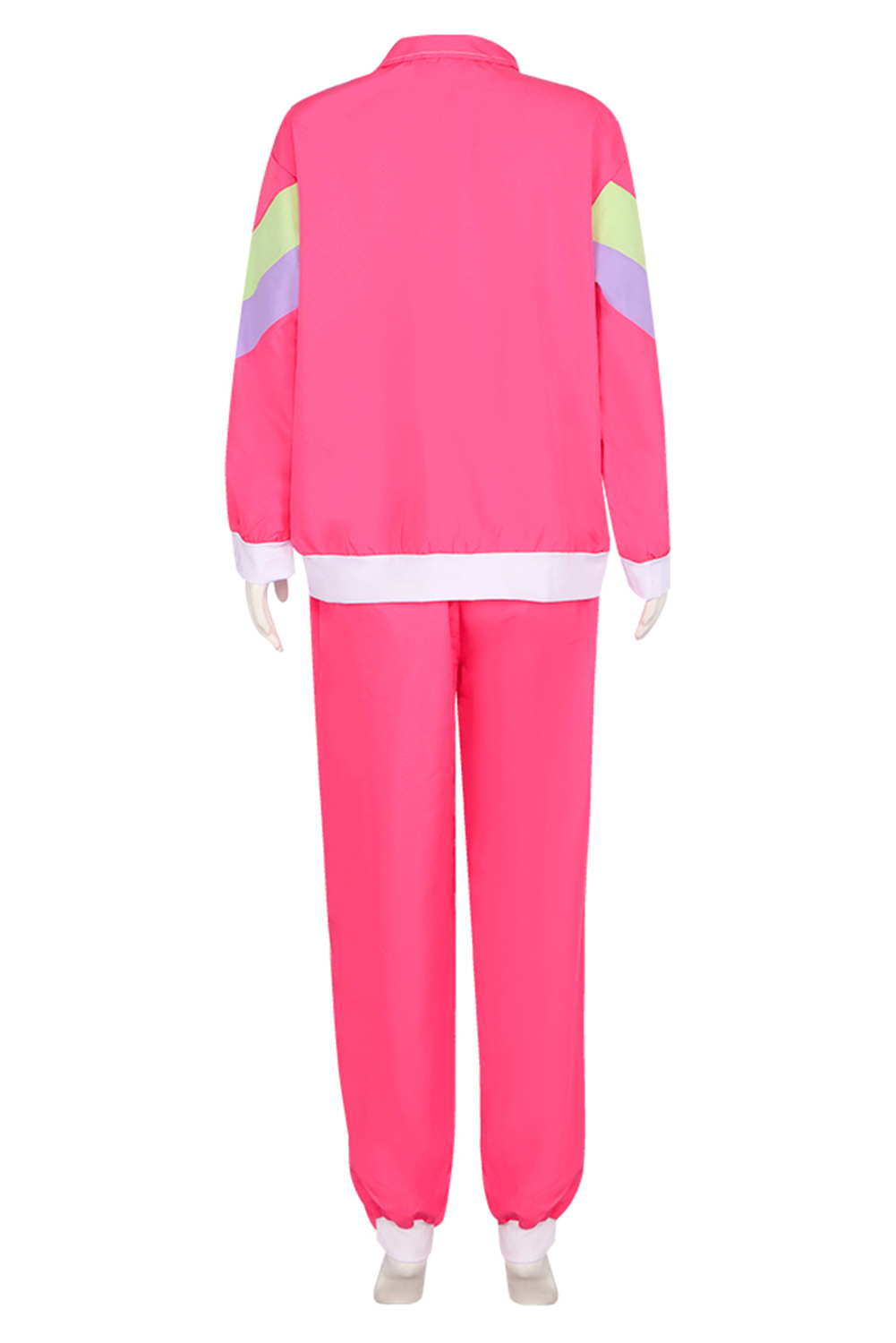 80S Retro Vintage Hip-Hop Disco Stripe Splicing Pink Sportwear Outfits Halloween Carnival Suit