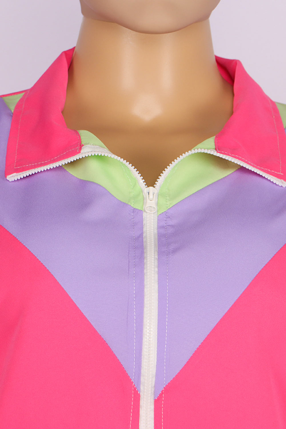 80S Retro Vintage Hip-Hop Disco Stripe Splicing Pink Sportwear Outfits Halloween Carnival Suit