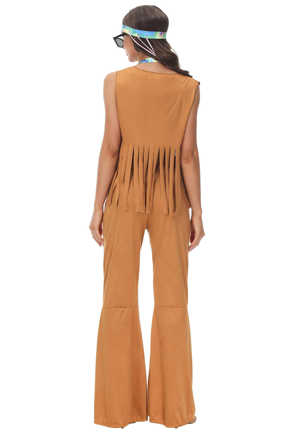 70S Retro Vintage Disco Women Khaki Costume Halloween Carnival Suit