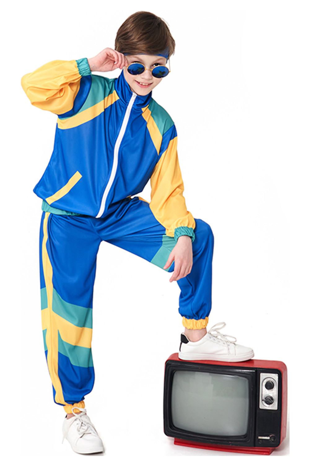 Retro Vintage Hip-Hop Kids Children Blue Dance Tracksuit Halloween Carnival Suit